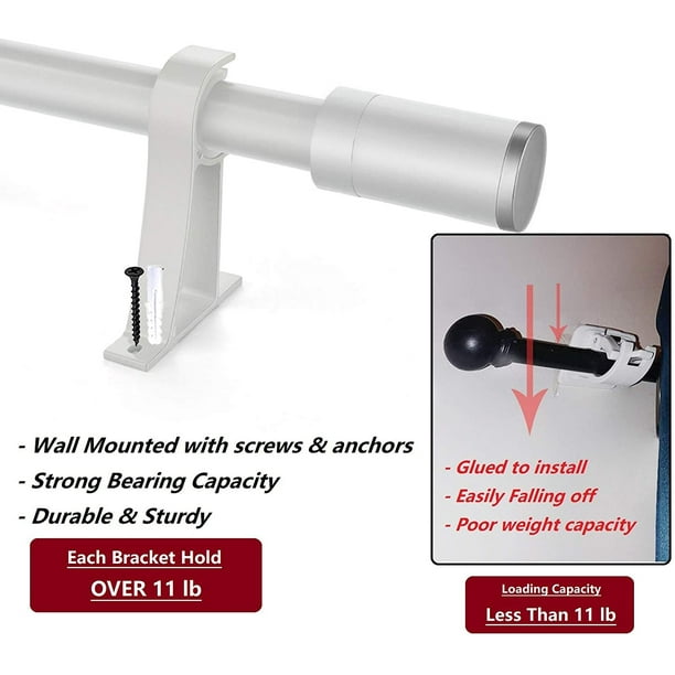 2Pcs Double Curtain Rod Bracket Steel 20lb Load Bearing Easy Assembly Curtain  Rod Hooks Universal Curtain Hooks For 