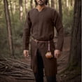 thumbnail image 5 of YLSDY Men's Medieval Tunic Long Sleeve Linen Shirt Renaissance Costume Cosplay Gothic V Neck Loose Fit Tunic Top Medieval Clothing Coffee M, 5 of 6