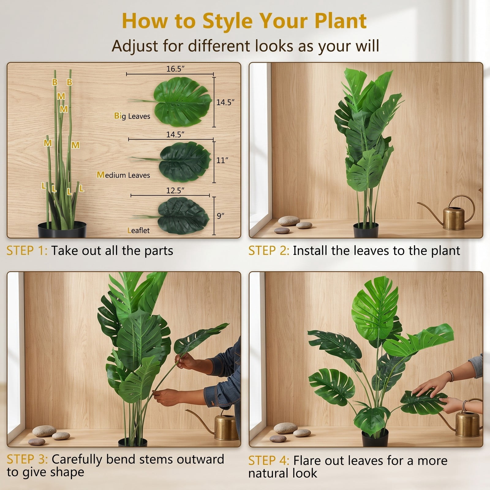 ALPULON 4 Feet Artificial Monstera Deliciosa Tree with 10 Different-Sized Leaves, Faux Tropical Plant with Cement-Filled Pot for Indoor Outdoor Home Office Decor, Green
