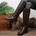 thumbnail image 5 of Xfvqtps Knee High Boots for Women Wide Calf Side Zipper Block Low Heel Faux Leather Tall Boots, 5 of 9