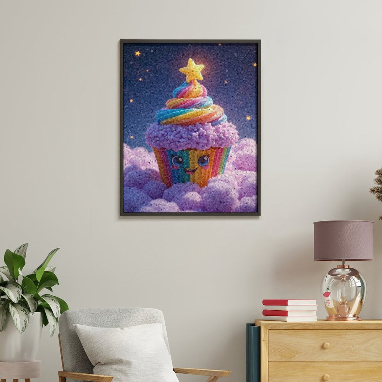 Paint By Numbers Kit for Adults Beginner - DIY Smiling Rainbow Cupcake Night Sky Canvas Painting Kits for Adults, Frameless Paint By Number for Adults for Home Wall Decor 16x20 Inch