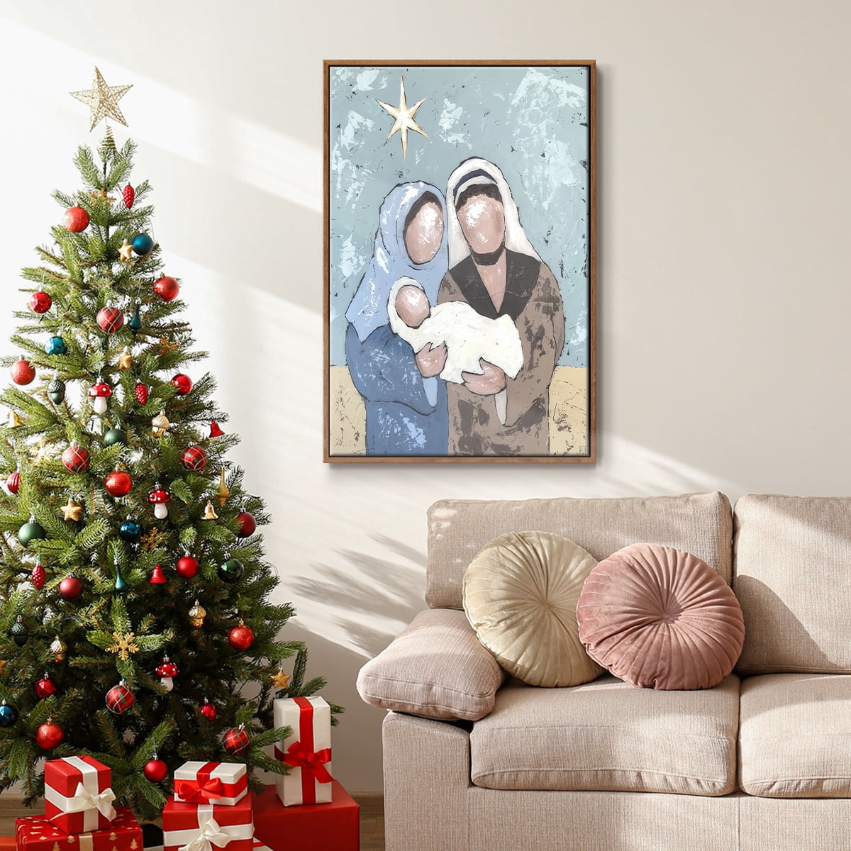 A Silent Night I - Framed Gallery Wrapped Holiday Canvas - 25 x 37 - Rosewood Frame