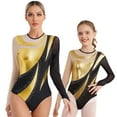 thumbnail image 2 of iiniim Womens Shiny Gymnastics Leotard Metallic Contrast Color Long Sleeve Bodysuit Performance Gold XL, 2 of 7