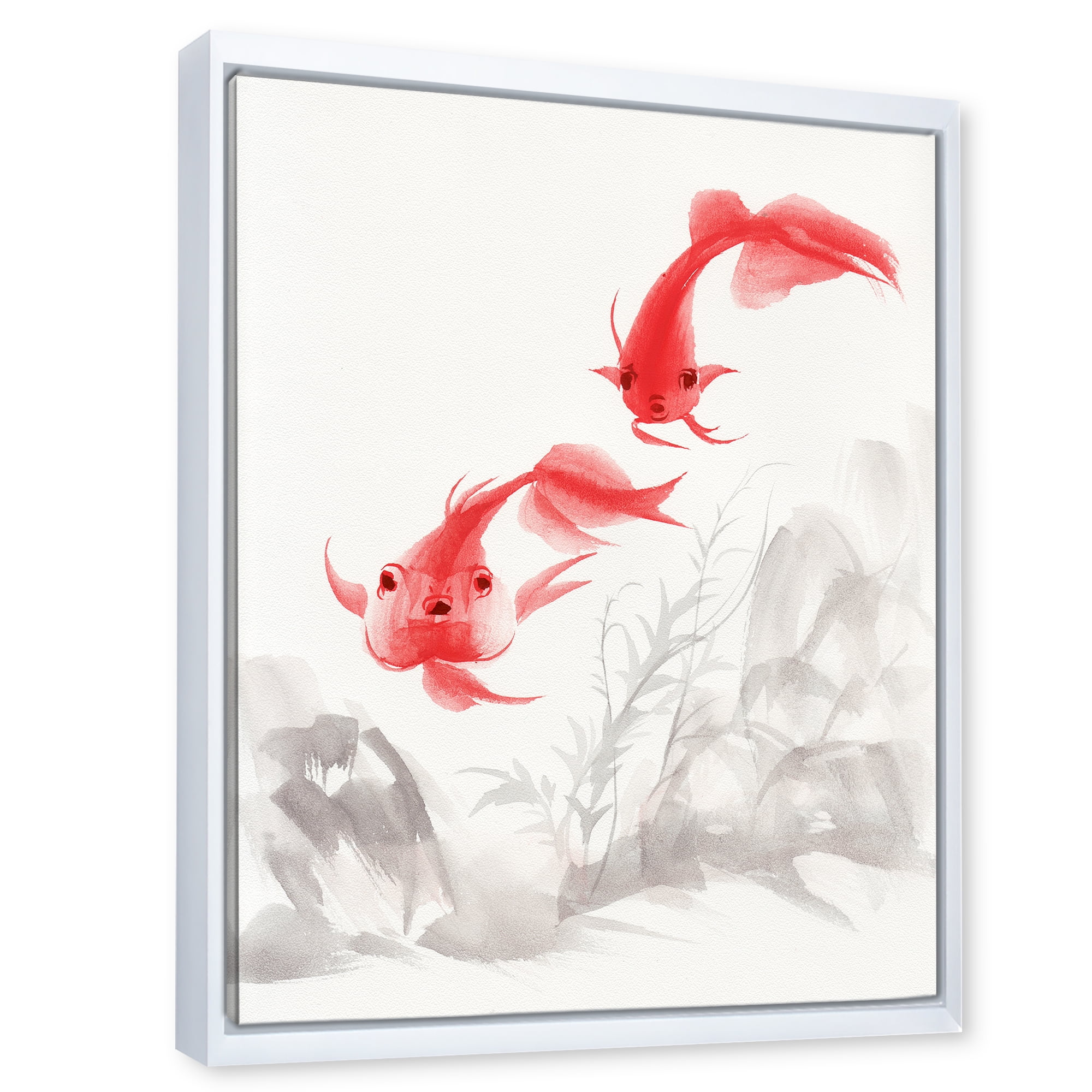 Designart 'Ancient Gold Fishes' Nautical & Coastal Framed Canvas Wall Art Print