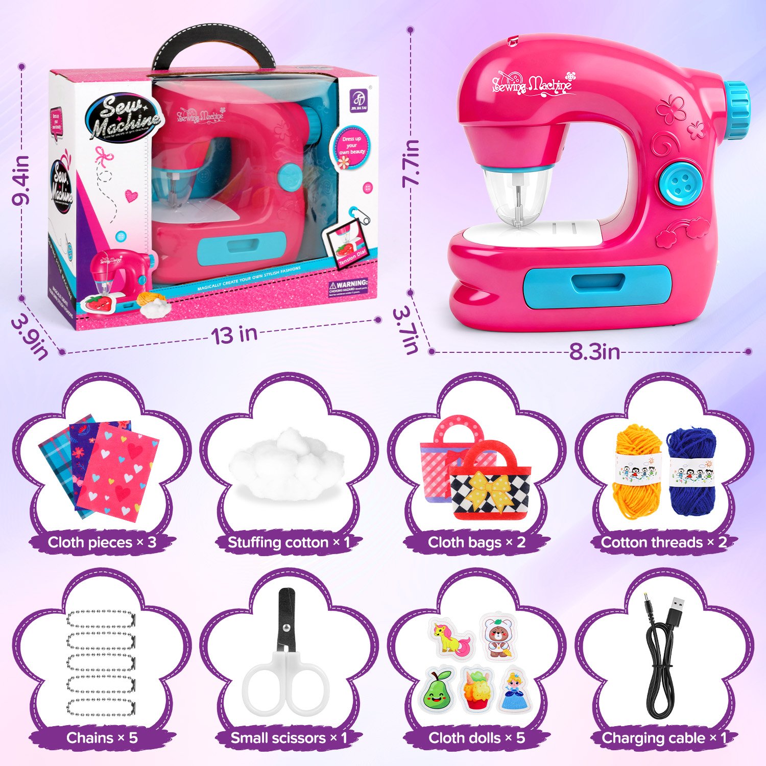 Beefunni Sewing Machine Toy Kit for Kids, Sewing Machine with Fabric Sewing Kit, Arts & Crafts Kids Toys for Kids Girls 4-12