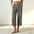 thumbnail image 2 of VBVC Women's Cotton Linen High Waisted Capri Pants , Wide Leg Work Beach Cropped Trousers For Women , Ladies' Button Fly Breathable Pants with Pockets,Gray,S-2XL, 2 of 8