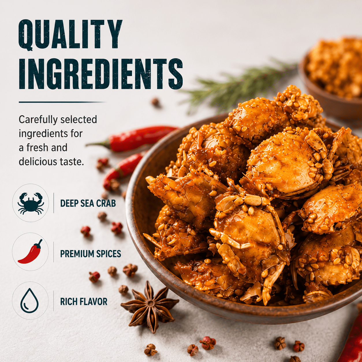 Braised Sea Crab Spicy Savory Crispy Crab Snack Ready to Eat Seafood Snack 50g 6Pack for Travel Parties and Daily Snacking