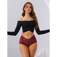 thumbnail image 3 of Unique Bargains Women's Mid-Waisted Briefs Coverage Transparent Lace Panties Red L, 3 of 5