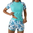 thumbnail image 2 of Qingpeng Womens Two Piece Rash Guard Swimsuit Printed Short Sleeve with High Waist Boyshorts Slimming Bathing Suit, 2 of 5