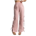 thumbnail image 3 of Womens Gingham Plaid Wide Leg Pants Y2k Lounge Pants Lace Up Loose Trousers Pink L, 3 of 9