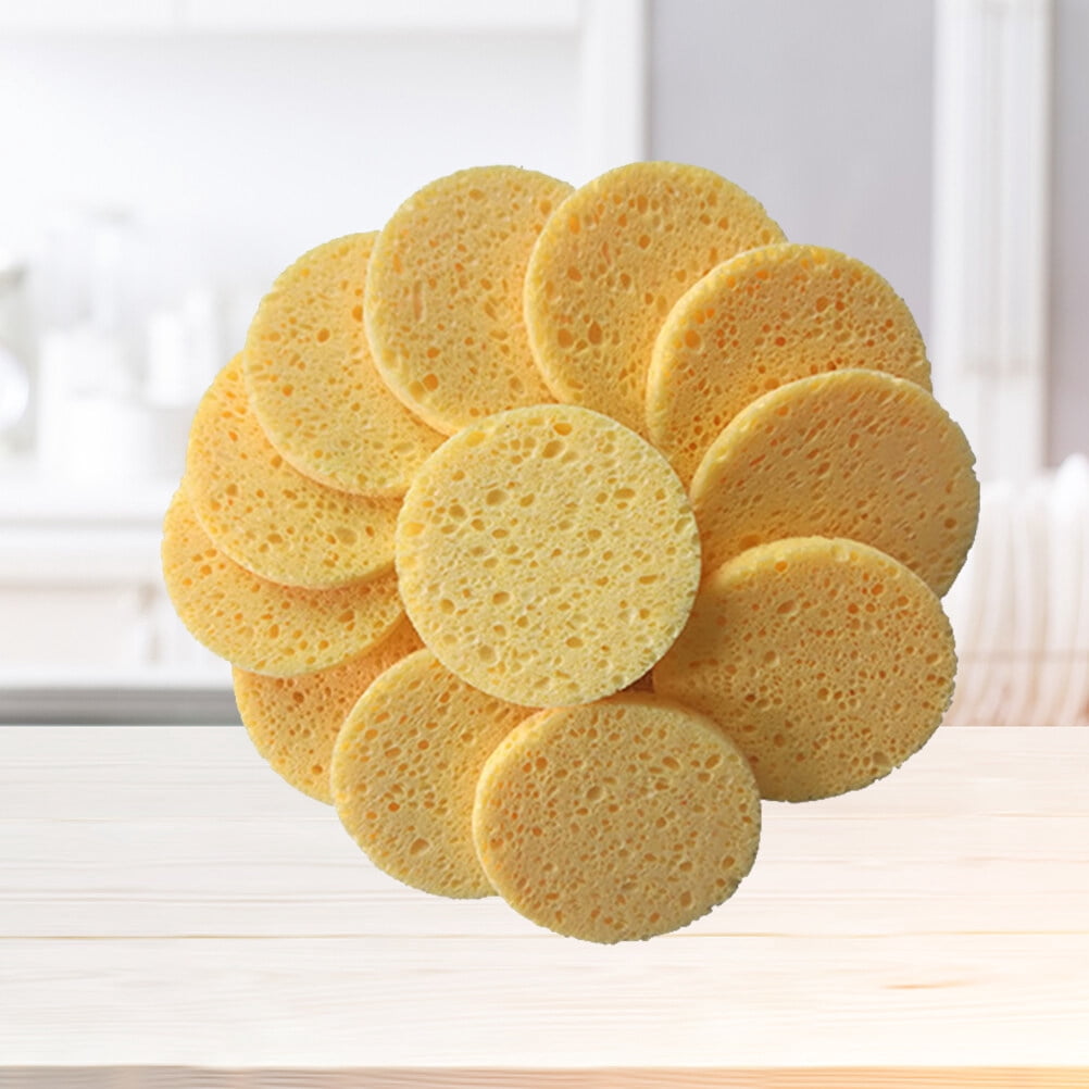 WASHWEPE Compressed Wood Pulp Sponge Natural 50Pcs 3x3x0.3In