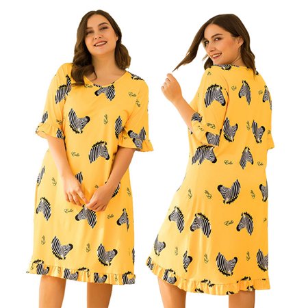 

Nightgowns for Women Cute Printing Cotton Soft Comfy Sleepwear Lounge-wear Short Sleeve Loose Pajamas Plus Size Nightdress