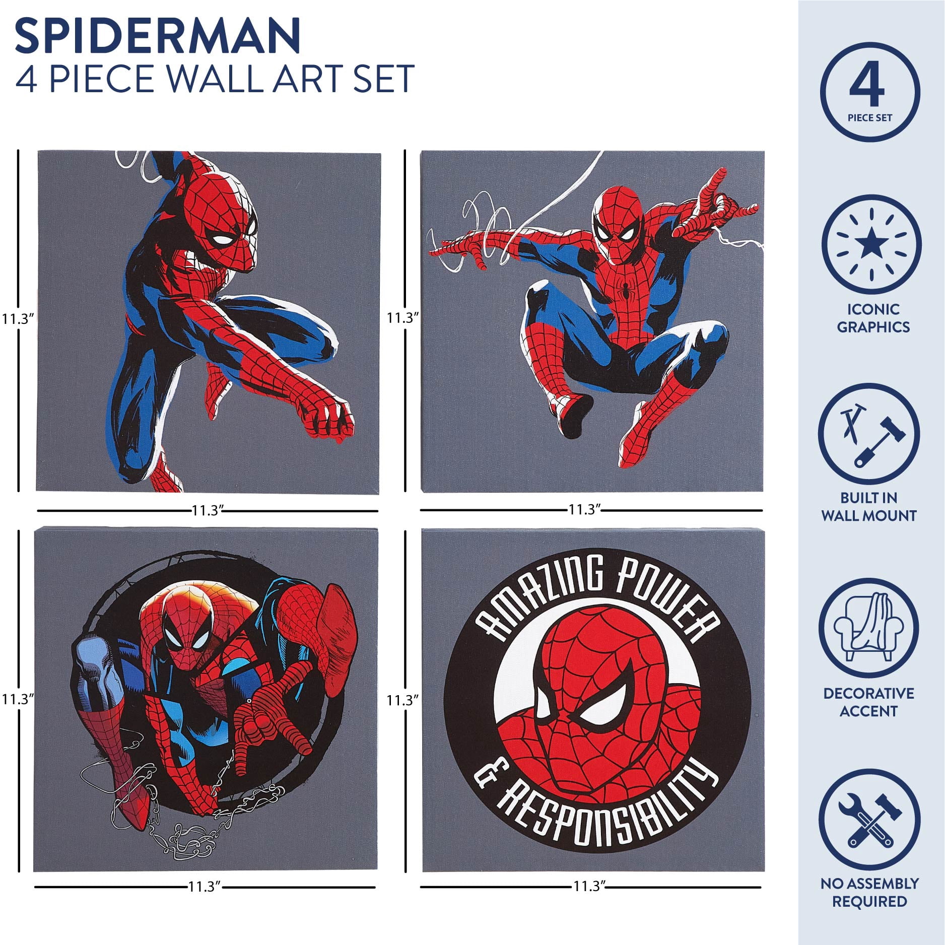 Spider-Man Wall Décor for Kids Room, 4-Pack