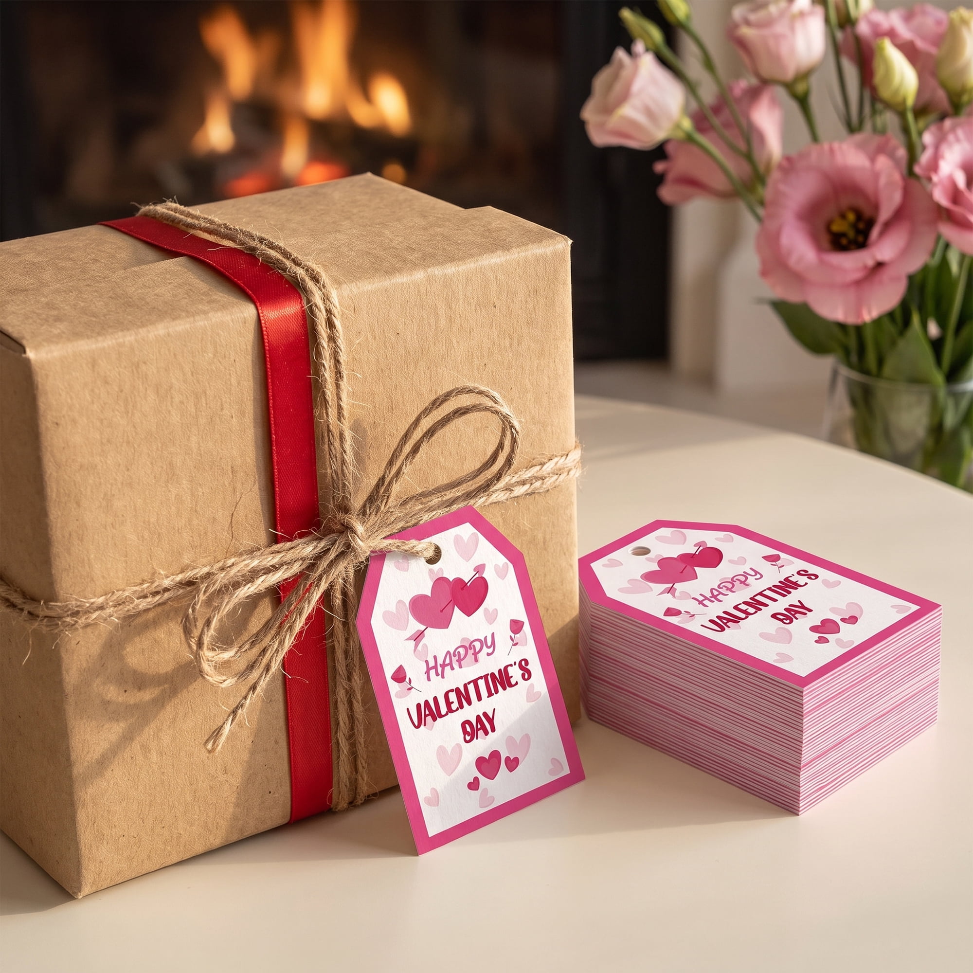 Unique Bargains Gift Tags with Twine for Present Wrapping and Crafting Linked Hearts 2" x 3.1"