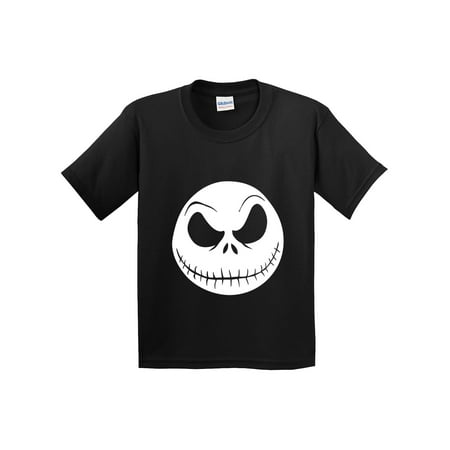 Excited Faces For Christmas New Way 1122 - Youth T-Shirt Nightmare Before Christmas Jack Skelleton Face Large Black ()