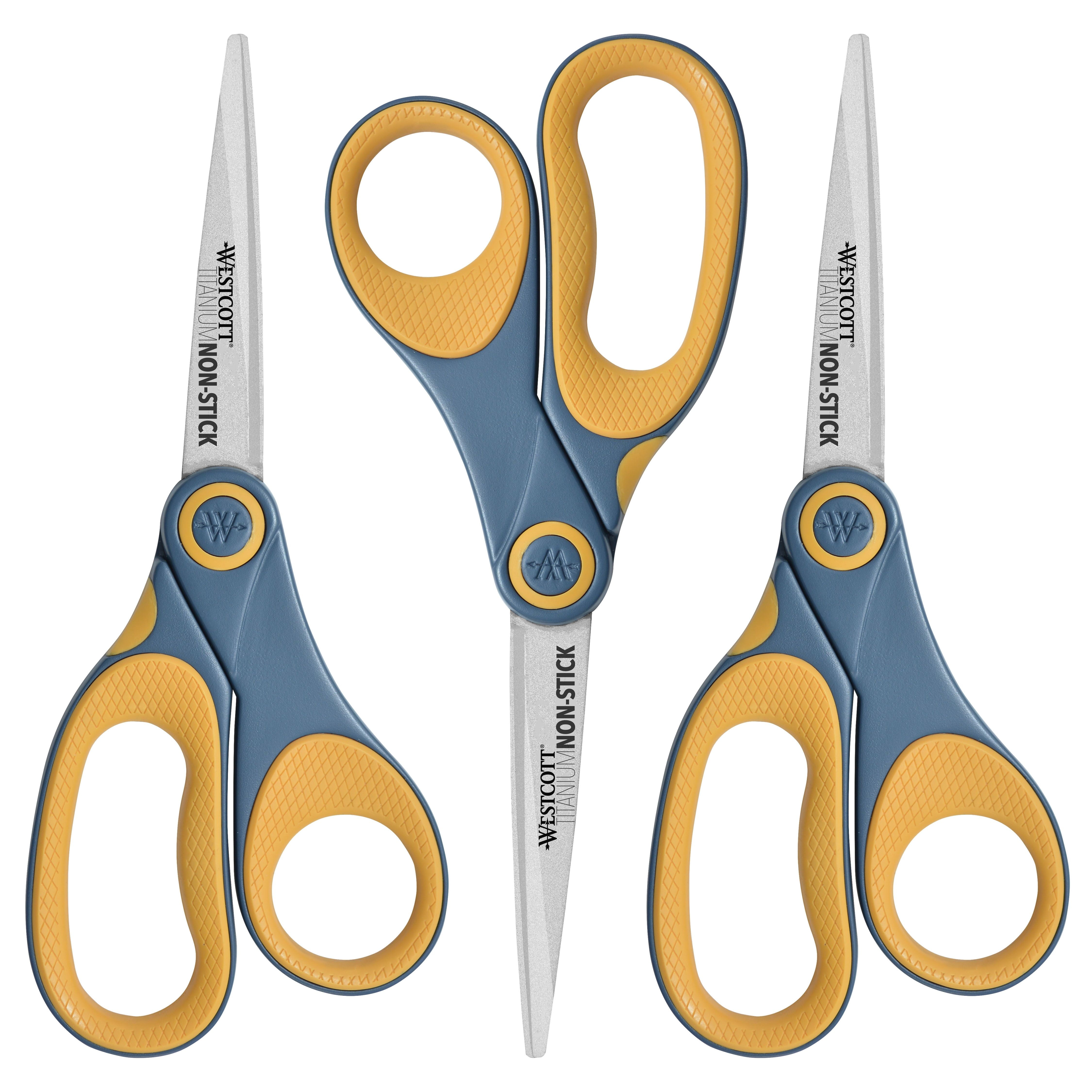 Westcott 8-inch Titanium Bonded Non-Stick Straight Scissors, Yellow, 3-Pack