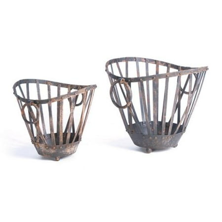 GO Home Ltd Painted Round Iron Baskets (Set of 2)
