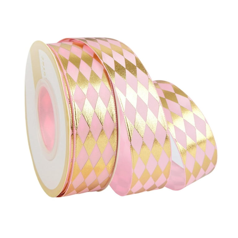 GROFRY Gift Ribbon Multipurpose Beautifully No Odor Rhombus Pattern  Bronzing Decorate Durable 2.5 Yards Christmas Wrapping Ribbon for Festival