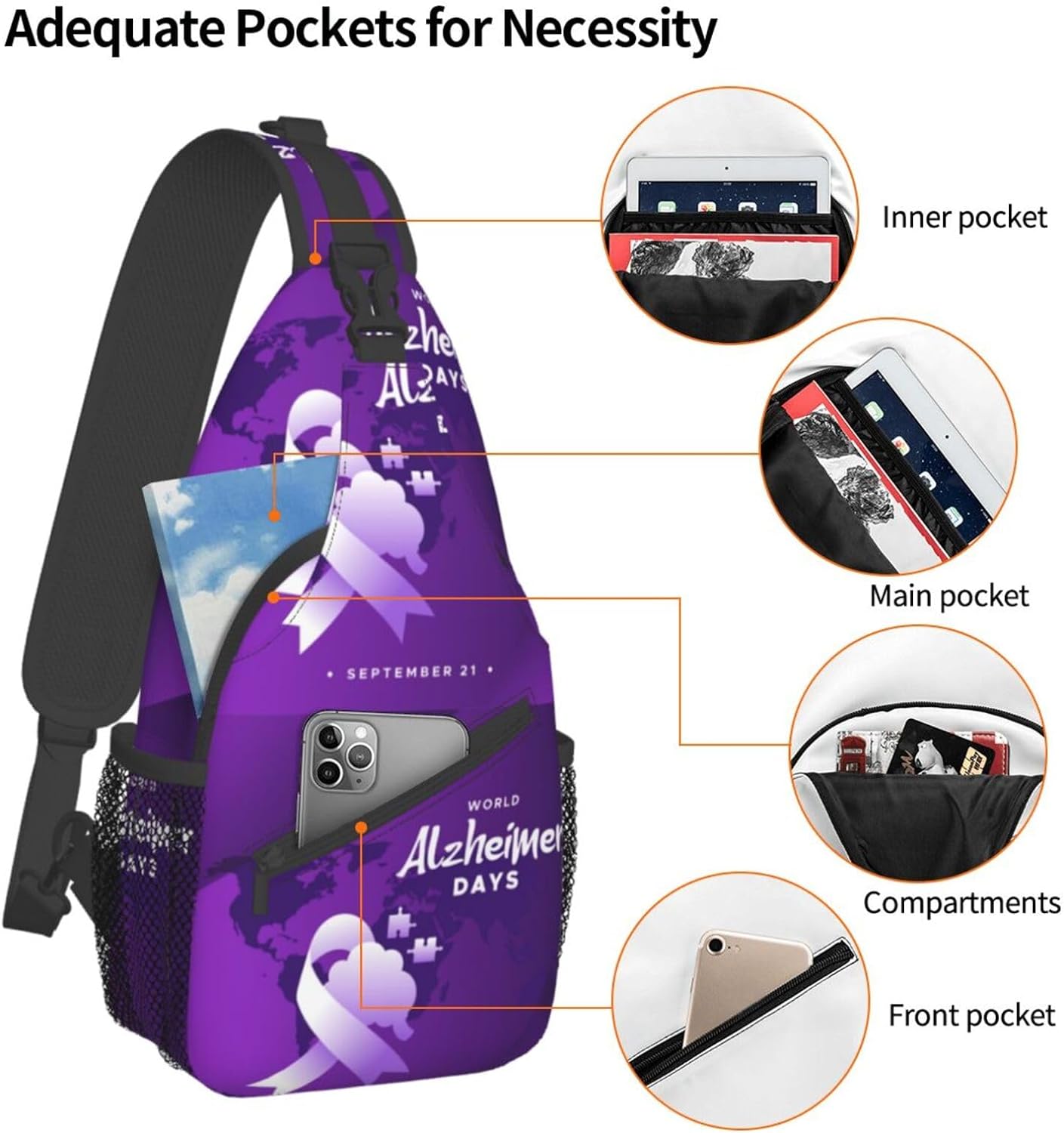 Wear Purple Alzheimer's Awareness Sling Bag Crossbody Hiking Travel Chest Bags Backpack Shoulder Daypack for Women Men