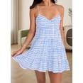 thumbnail image 6 of LMLYSoH Women Spaghetti Strap Cami Dress Plaid Sweetheart Neck Tiered Hem Back Lacing Short Dresses, 6 of 9