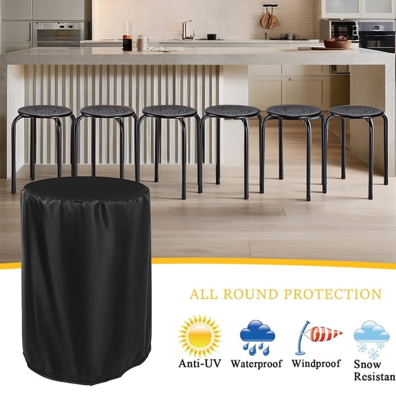 OPTUTUS Outdoor Round Stool Cover, Black Waterproof and Dustproof, UV, Snow, and Wind Resistant, Suitable for Home, Hotel, and Catering Use