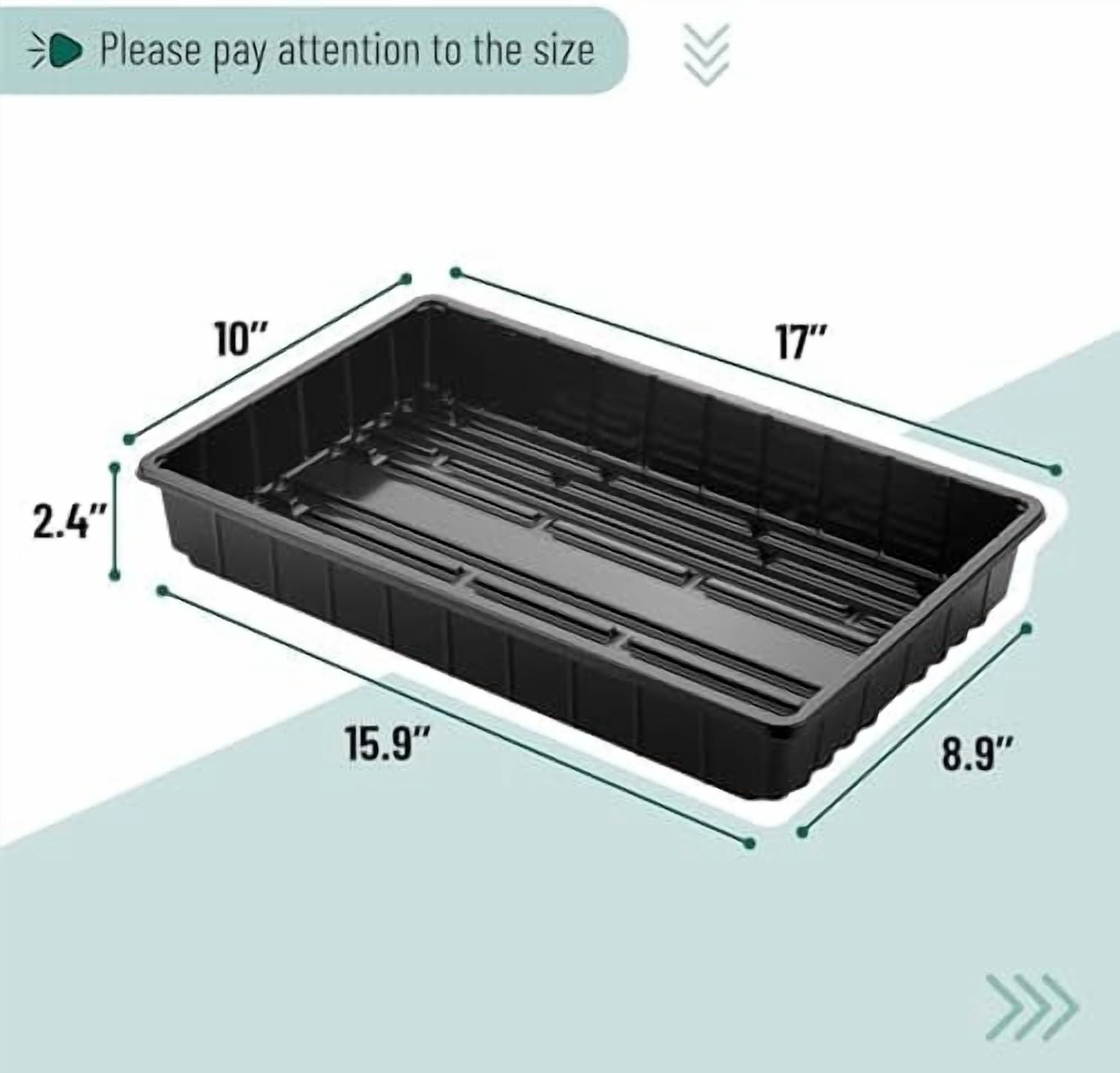 - Plastic Growing Trays, 10 Pack, Black, 17”x10”, Plant Tray, Seed Tray, Seedling Tray, Propagation Tray, Plant Trays for Seedlings, Seedling Starter Trays, Microgreens Growing Trays