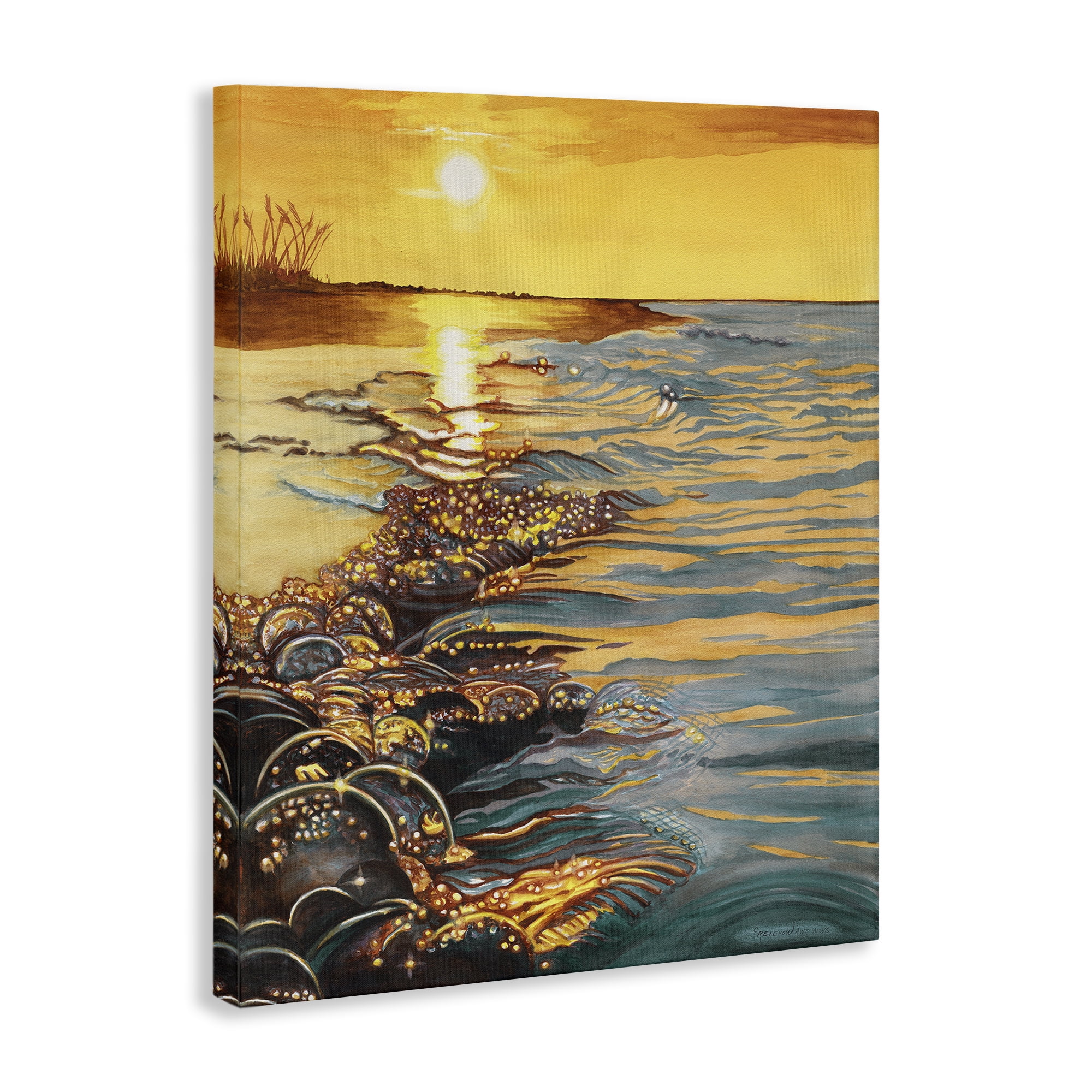 Stupell Industries Saltwater Beach Sunset Landscape Painting Gallery Wrapped Canvas Art Print Wall Art, 30 x 40