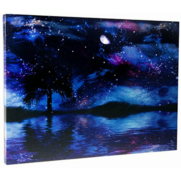 Clever Creations Light Up Canvas Wall Art Beautiful Starry Night Sky Wall  Art with LEDs | 12
