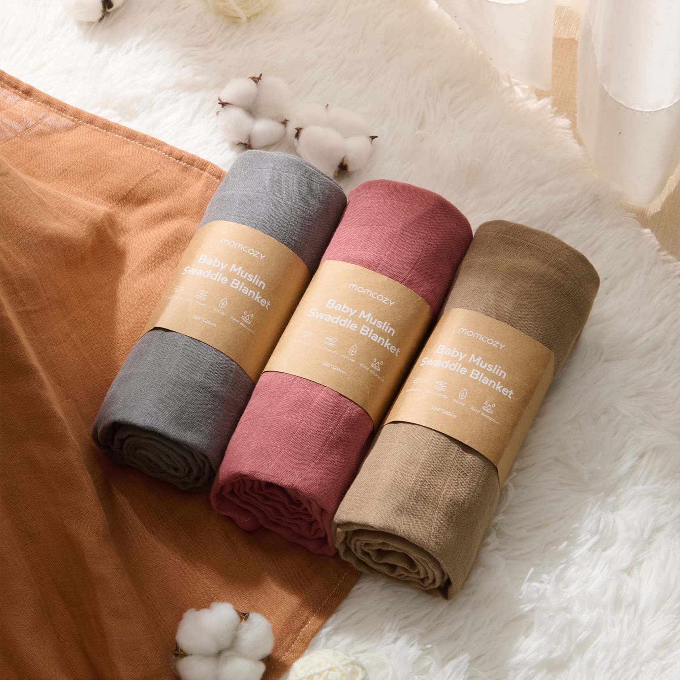 Momcozy Muslin Swaddle Blanket, Toddler Soft Receiving Swaddle 4-Pack, Breathable, Unisex for Boys and Girls