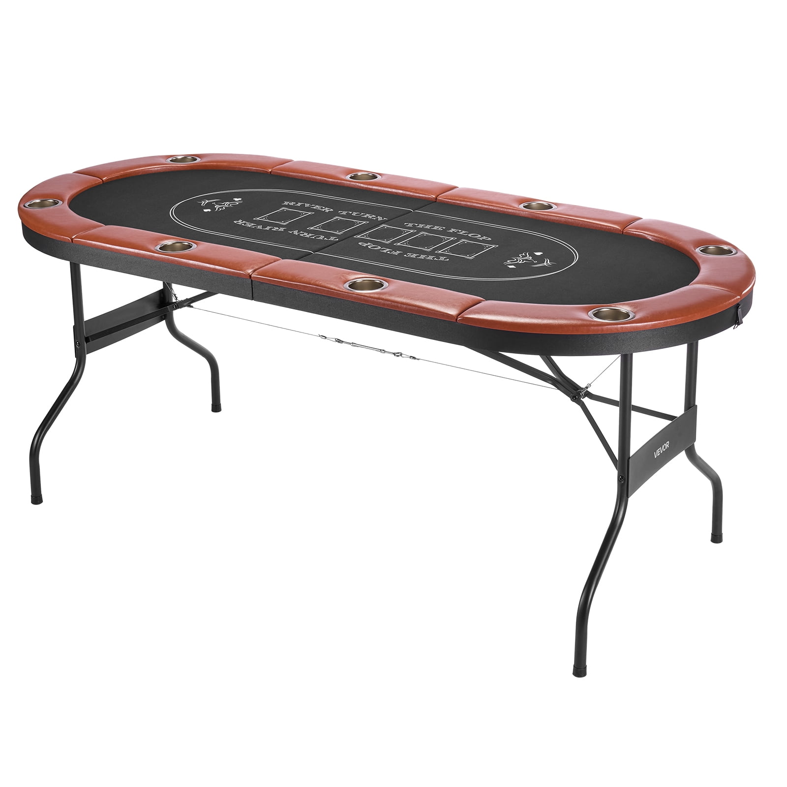 VEVOR Foldable Poker Table, 8 Player 72 in Folding Casino Leisure Table with Padded Rails and Cup Holders, Oval Portable Game Tables with Felt & Metal Legs, for Texas Holdeem Game and Blackjack