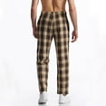 thumbnail image 5 of QATAINLAV Plaid Pajamas Pants for Men Casual Straight Loose Elastic Waist Drawstring Lounge Trousers Comfy Baggy Open Bottom Sleepwear Khaki XXXL Gifts for Men, 5 of 7