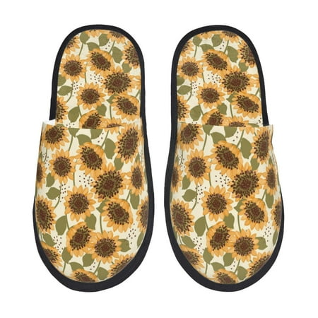 Balery Autumn Sunflowers Slient Indoor Furry Fleece Comfort House Shoes Soft Non-Slip Home Shoes Cotton slippers House Slippers-- Medium