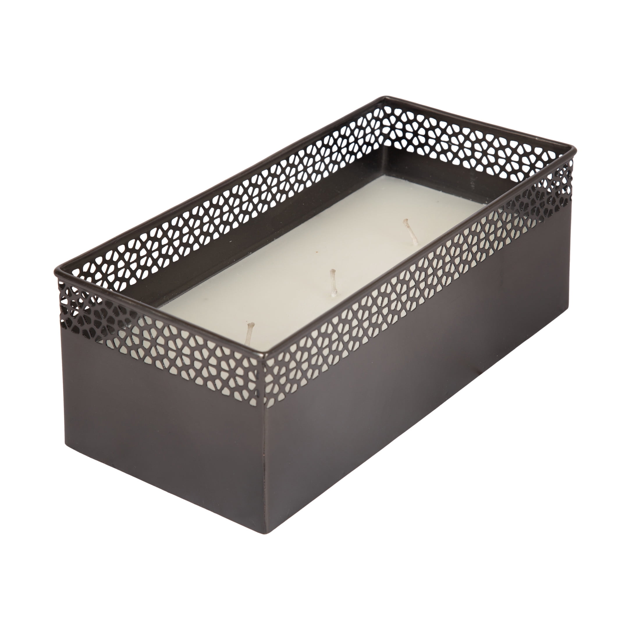Kate and Laurel Pearce Rectangle Decorative Metal Candle Bowl, 11 x 6 x 4, Gray Gunmetal, Large Three-Wick Unscented Candle with Decorative Bowl for Living Room Decor