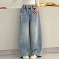 thumbnail image 6 of XEGLSBU Jeans for Girls Wide Leg Girls Denim Wide Leg Pants Flared with Rhinestone Comfort Straight Leg Casual Bottoms Light Blue Size 15-16 Years, 6 of 6