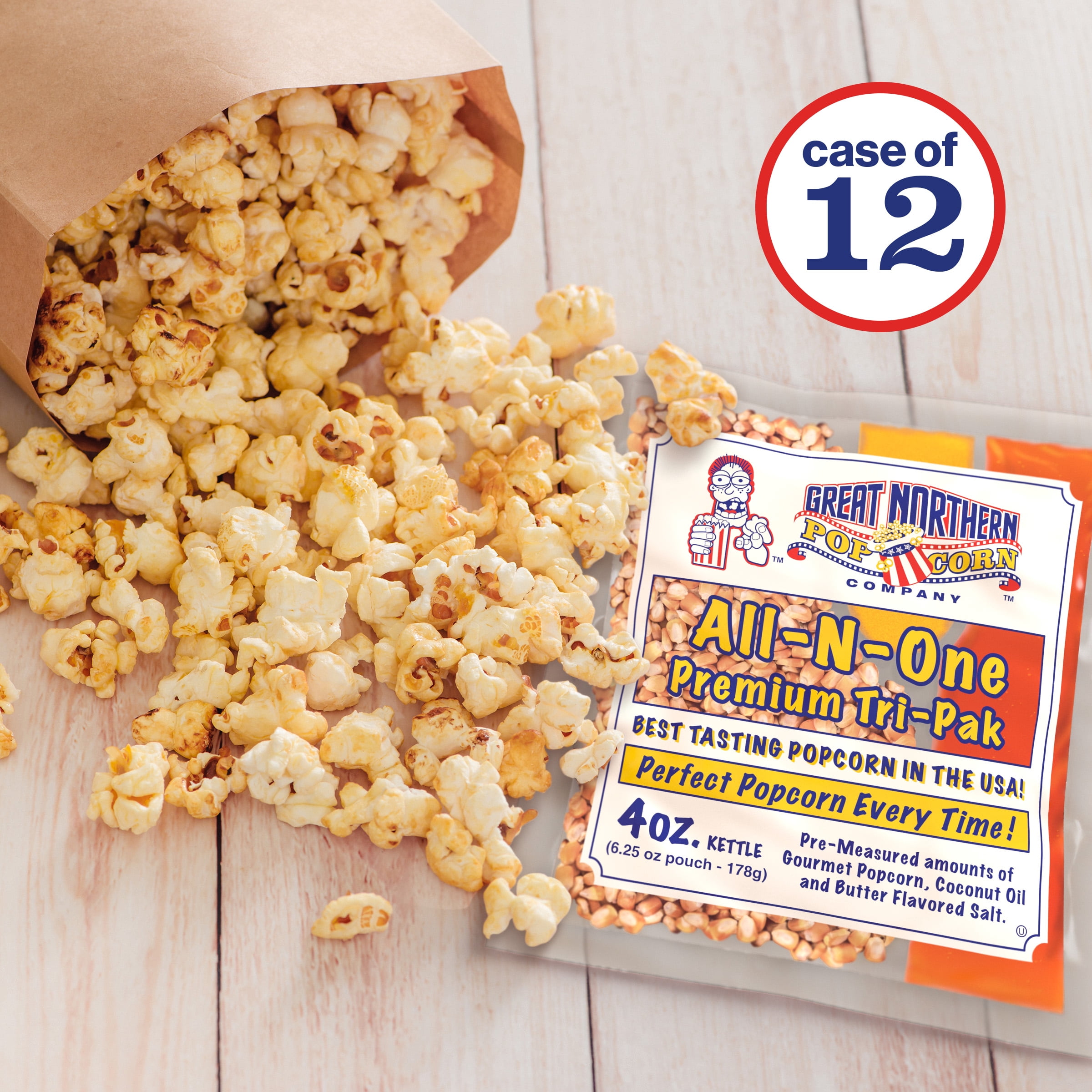4 oz Popcorn Packs – Pre-Measured, Movie Theater Style, All-in-One Kernel, Salt, Oil Packets for Popcorn Machines by Great Northern Popcorn (12 Case)