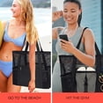 thumbnail image 7 of Mesh Beach Tote, Casual Beach Bags for Teen Girls/Women with Zipper Pocket,Large Sandproof Beach Tote Bag for Pool/Travel/Cruise,Summer Essentials,Black, 7 of 7