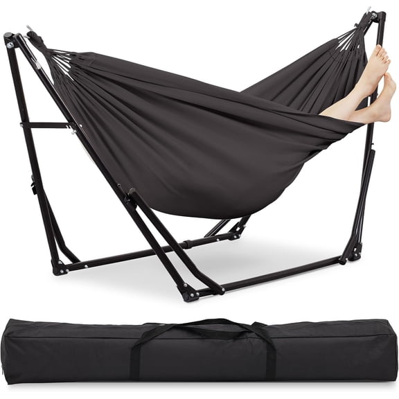 2 in 1 Hammock with Stand, Outdoor Hammock Swing Chair with Portable Heavy Duty Stand, Multi-Functional Hammock Stand 480 lbs Weight Capacit-Gray