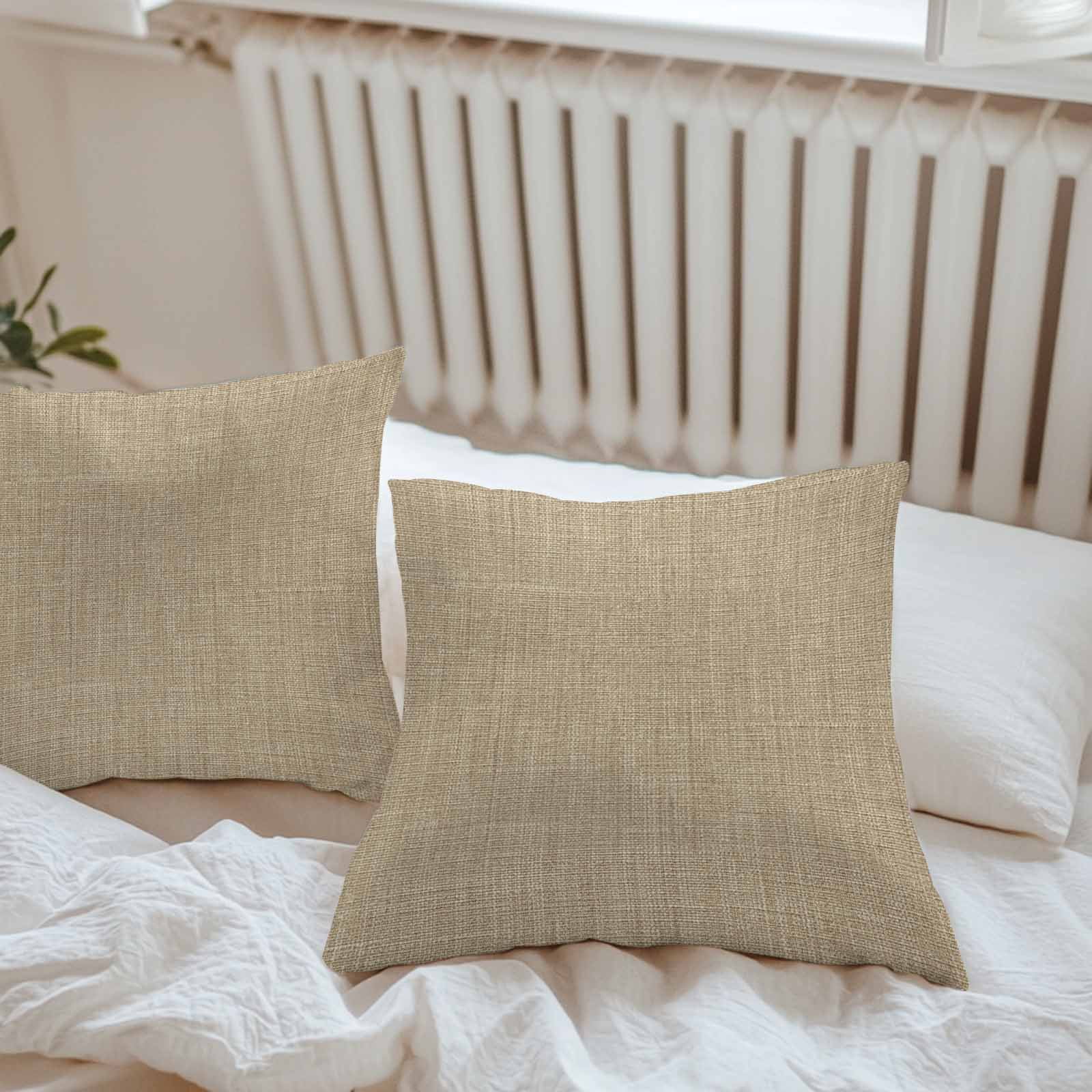 Beige Throw Pillow Covers 20x20 Inch Set of 2, Farmhouse Burlap Solid Brown Color Modern Linen Texture Waterproof Outdoor Pillow Covers, Decorative Cushion Pillowcases for Couch, Sofa, Bed, Patio