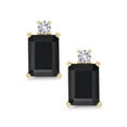 thumbnail image 2 of Gem Stone King 3.37 Ct Octagon Black Onyx White Created Sapphire 10K Yellow Gold Earrings, 2 of 5