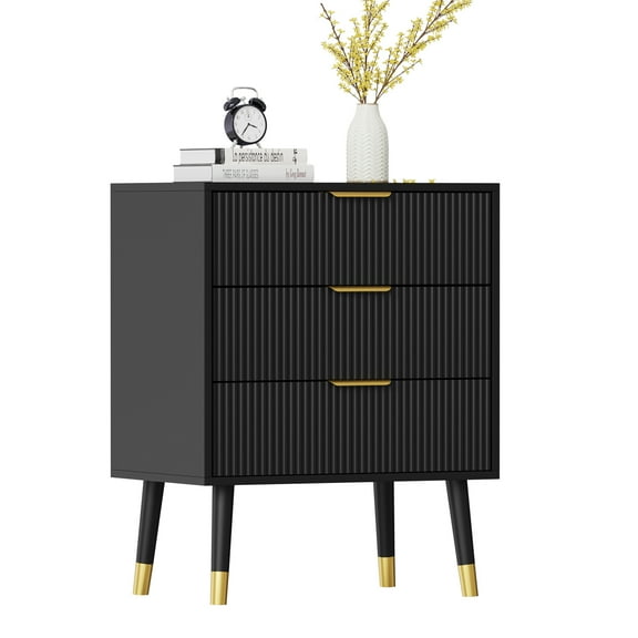 Modern Fluted Dresser for Bedroom with 3 Spacious Drawers, 28.5" Height Wooden Chest of Drawers, Clothes Storage Organizer for Closet, Living Room, or Hallway