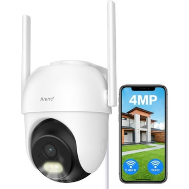 ARENTI Outdoor Security Camera, 4MP Home Surveillance WiFi Camera, Plug-in, Pan/Tilt, 2.4G/5GHz Dual Bands, Color Night Vision, Sound/Light Alarm, AI Human Filtering