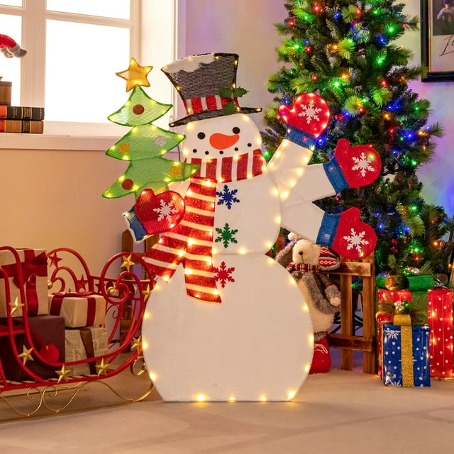 Costway 4 FT Christmas Snowman Lighted Decoration Waving Hand with 140 Pre-lit LED Lights