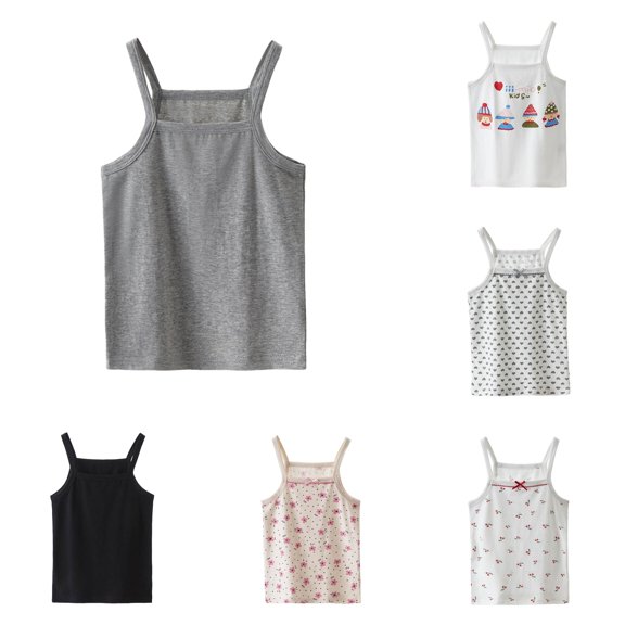 Rggeeun Toddler Girl Blouse Solid Color Spaghetti Strap Camisole U Back Halter Neck Soft Smooth for Summer Everyday Wear Leisure Tops,Gray,9-10 Years