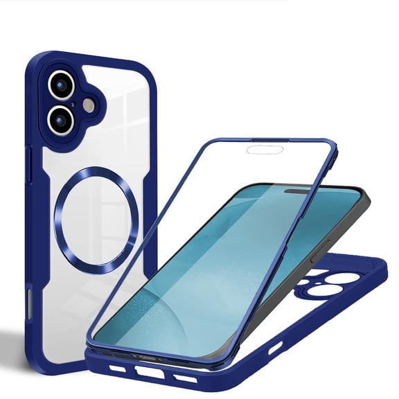 for iPhone 17 Clear Case with Built-in Screen Protector Film, Compatible with Mag-Safe, Military-Grade Protection Yellowing Resistant, Slim Shockproof Magnetic Full Phone Case, Blue
