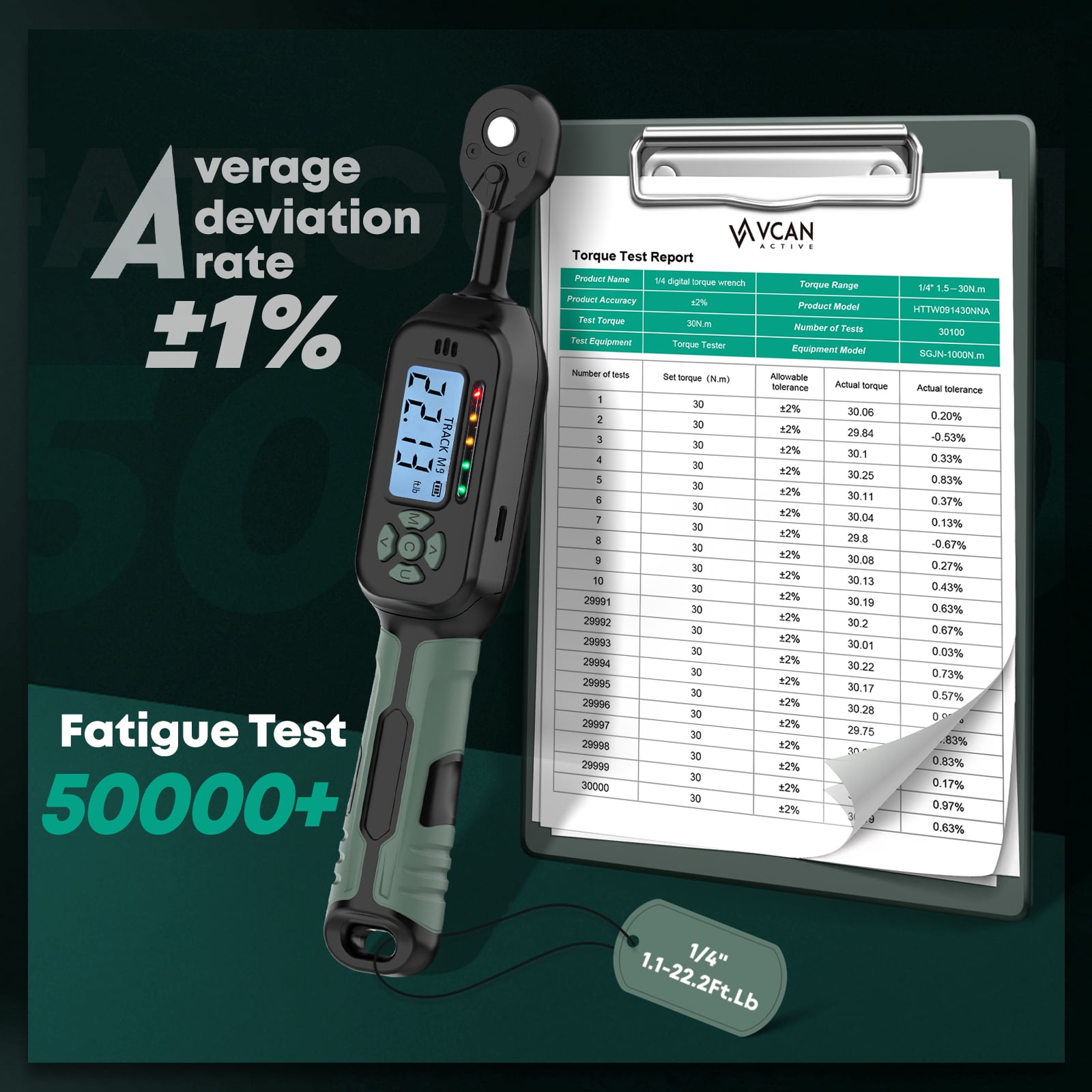 1/4 Drive Digital Torque Wrench, 1.1-22.2Ft.Lb, ±1% Accuracy with Buzzer, LED Indicator & Track Mode