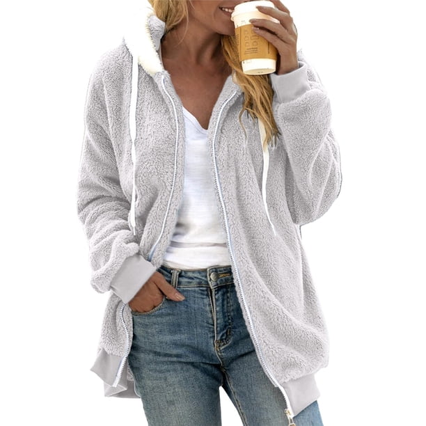 Gibobby Abrigos de mujer, Sudaderas de forro polar con capucha para mujer, tallas grandes, sudaderas con capucha de manga larga, con cierre completa(Gris,M)
