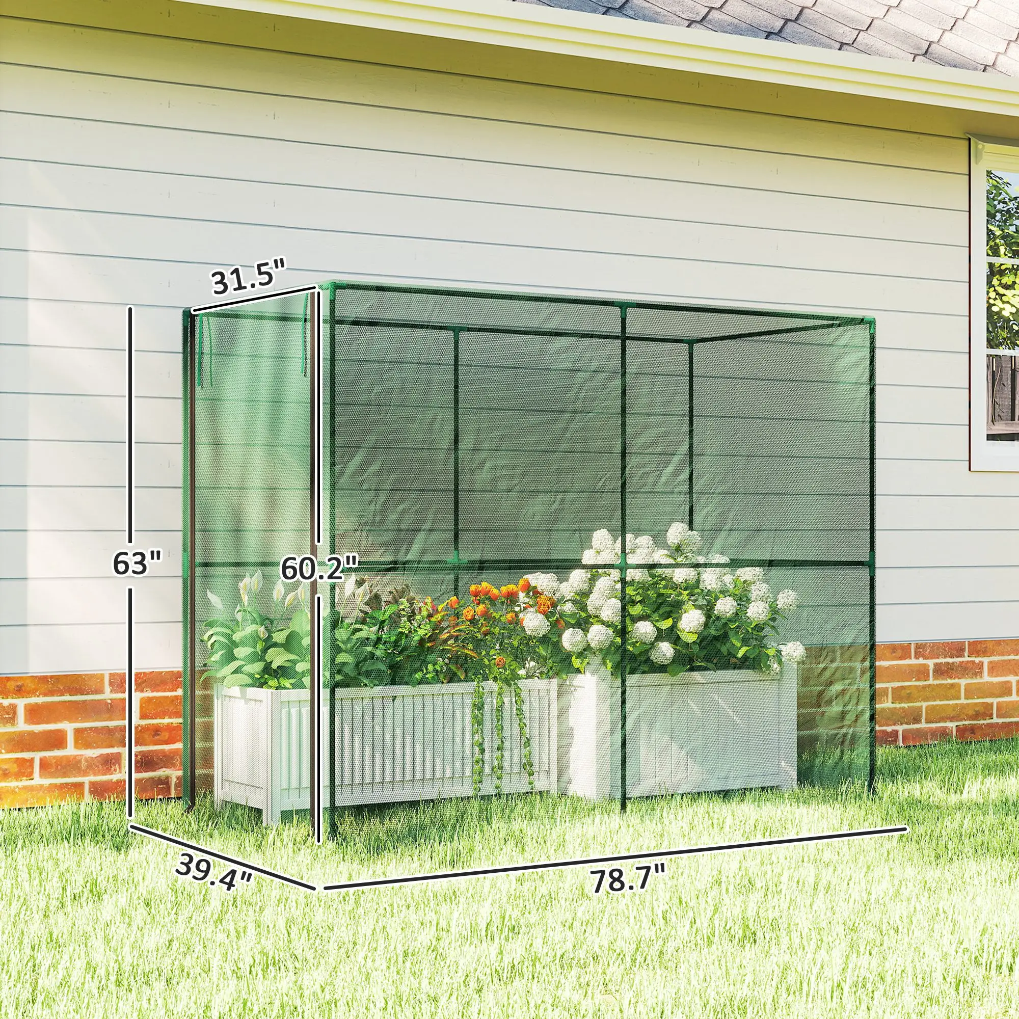 Plant Protector Cage with HDPE Mesh Cover & Roll-Up Zippered Door, U-Shaped Stakes for Stability, Crop Tent for Raised Beds Allotments
