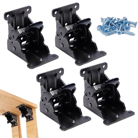 Li-TianFeng Lot de 4 Supports Pliants, Support d'Extension à Verrouillage TopDirect, Charnières Pliables à Verrouillage Automatique avec Vis pour Pieds de Table et de Lit
