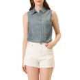 thumbnail image 1 of INSPIRE CHIC Chemise Sans Manches à Col Pointu à Simple Boutonnage pour Femme m Gris Foncé, 1 of 6