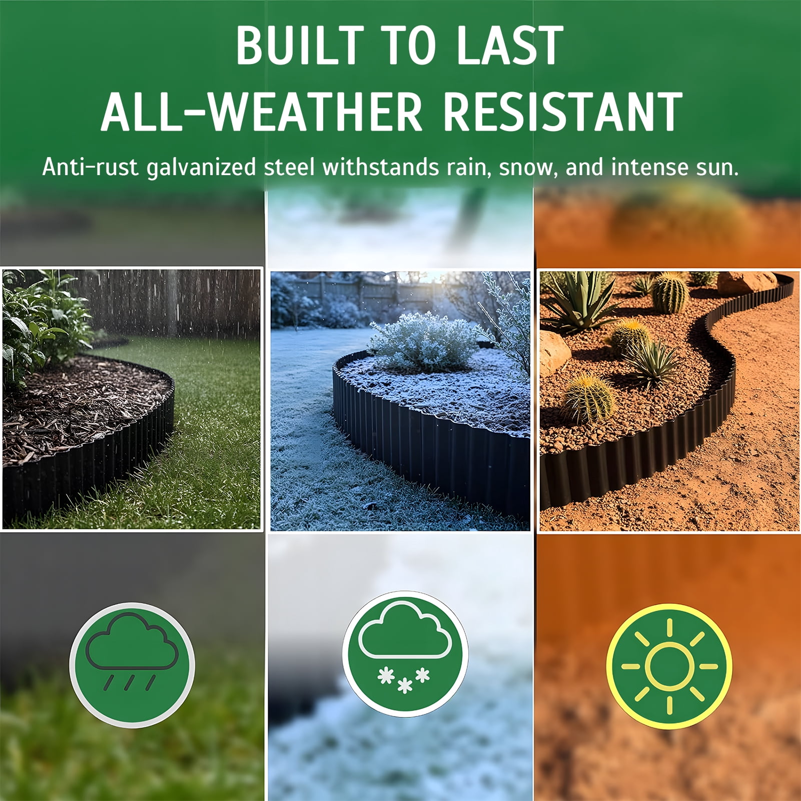 40FT Galvanized Steel Landscape Edging Roll, 6" Tall Sturdy Flexible Corrugated Metal Lawn Border for Garden, Pathway & Flower Beds, Black